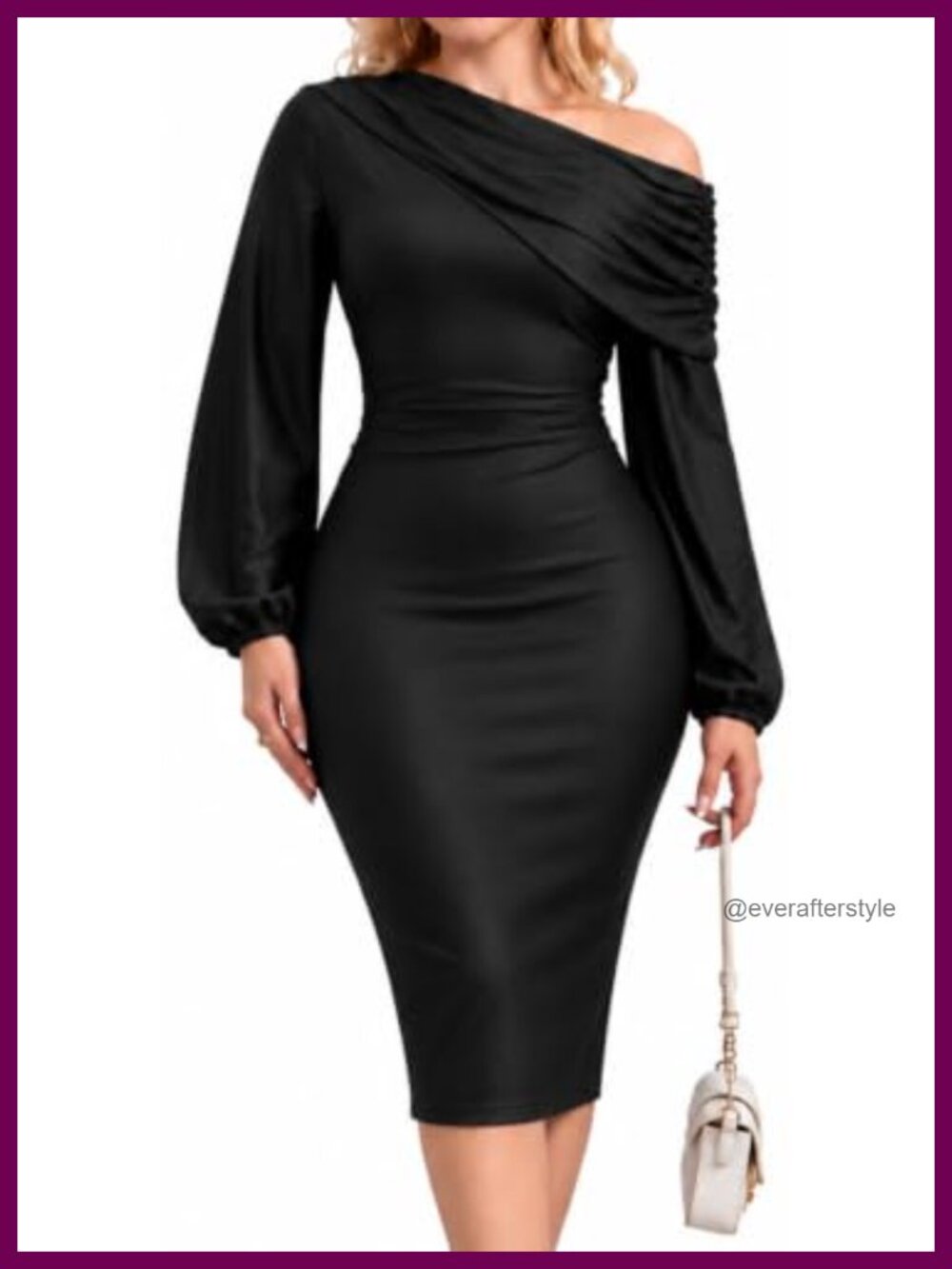 Women's Off Shoulder Long Sleeve Midi Bodycon Dress Ruched Waist Party